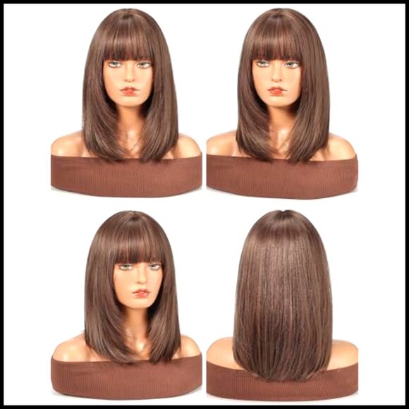 Synthetic Straight Wig with Bangs Mid-Length Layered Style Light Brown
